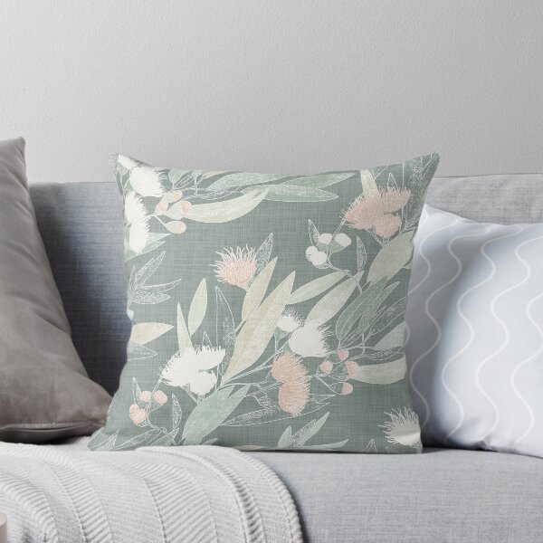Calm Australian Eucalyptus on green Throw Pillow