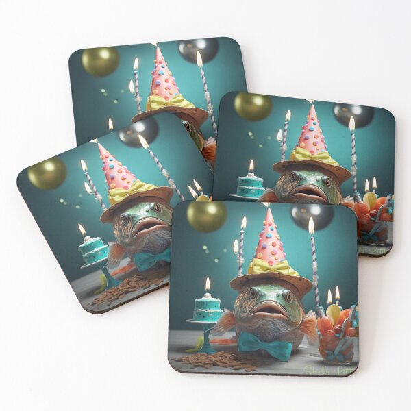 Item preview, Fish Birthday with Flaming Party Hat designed and sold by Shelly Little.