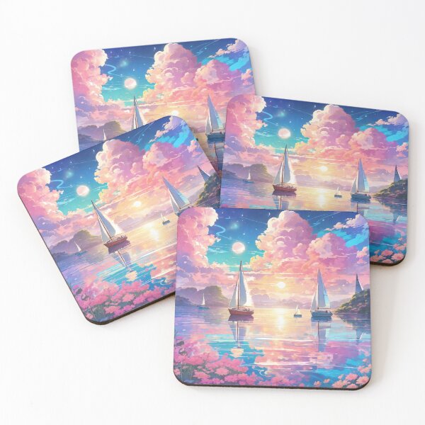 Item preview, Boats sailing under aesthetic pastel cosmic sky during dawn designed and sold by SunsetStar.
