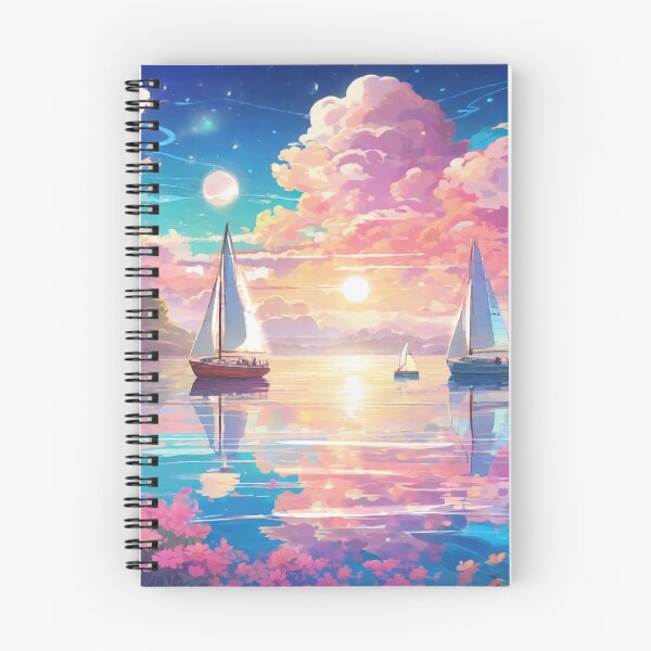 Item preview, Boats sailing under aesthetic pastel cosmic sky during dawn designed and sold by SunsetStar.