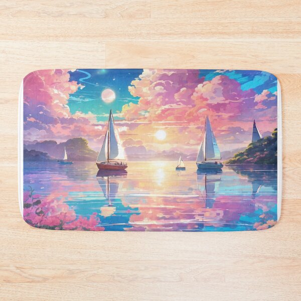 Item preview, Boats sailing under aesthetic pastel cosmic sky during dawn designed and sold by SunsetStar.
