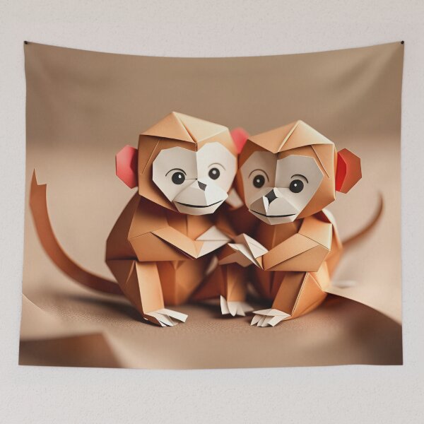 Item preview, Origami Art - Cuddly Companions: Two Adorable Monkeys Embracing designed and sold by ArtfulFolds.