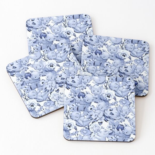 Item preview, Happy piglets time, blue and white porcelain design designed and sold by SophieClimaArt.