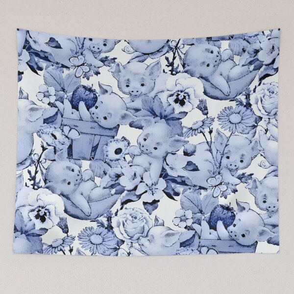 Item preview, Happy piglets time, blue and white porcelain design designed and sold by SophieClimaArt.