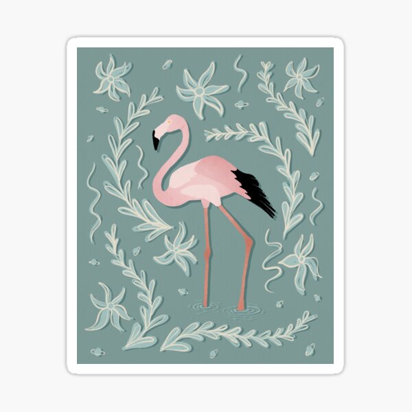 Floral Sage Flamingo Sticker