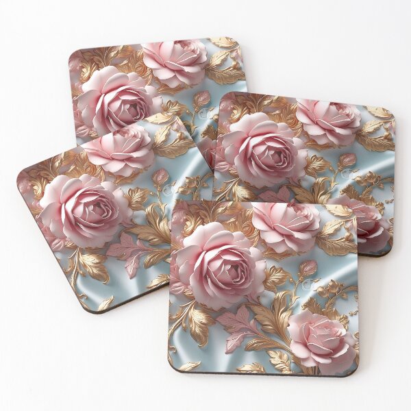 Item preview, Sequin roses on pastel blue baroque silk designed and sold by Khala.