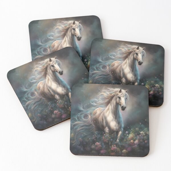 Item preview, White Horse in Flowers with Flowing Mane and Tail designed and sold by Stephanie Laird.