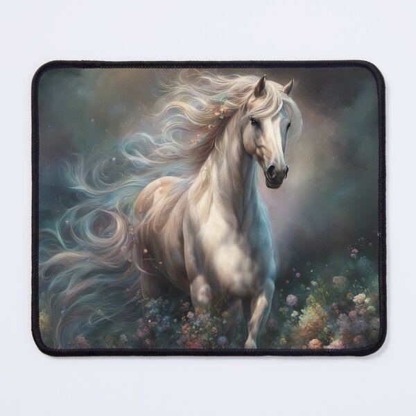 Item preview, White Horse in Flowers with Flowing Mane and Tail designed and sold by Stephanie Laird.