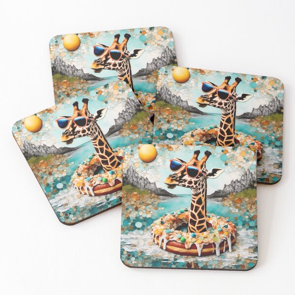 Item preview, A giraffe in a donut floating and relaxing on the river designed and sold by Angelandspot.