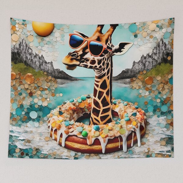 Item preview, A giraffe in a donut floating and relaxing on the river designed and sold by Angelandspot.