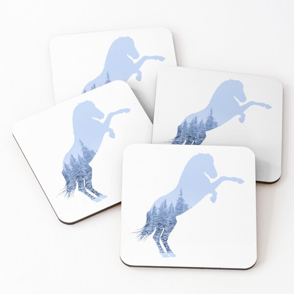Item preview, Horse rearing in front of a winter wonderland, for every horse girl snow and pine trees designed and sold by PICbyFemke.