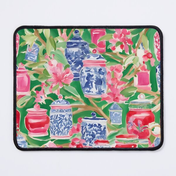Item preview, Preppy chinoiserie jars and Azalea flowers designed and sold by SophieClimaArt.
