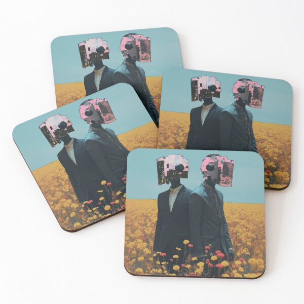Item preview, Two people in a flower field with robotic masks designed and sold by alxndraai.