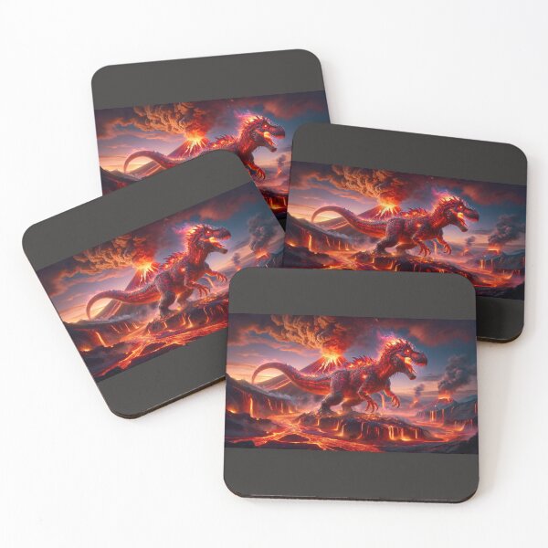Item preview, Tyrannosaurus dinosaur on a volcano Fire elemental. designed and sold by clecticuk.