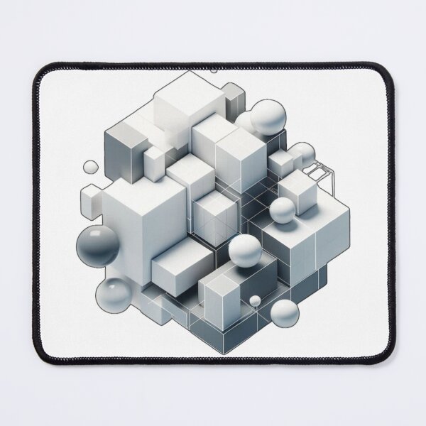 Item preview, Gray and White Abstract Cubes Spheres Rectangles and Squares designed and sold by kylmllr101684.