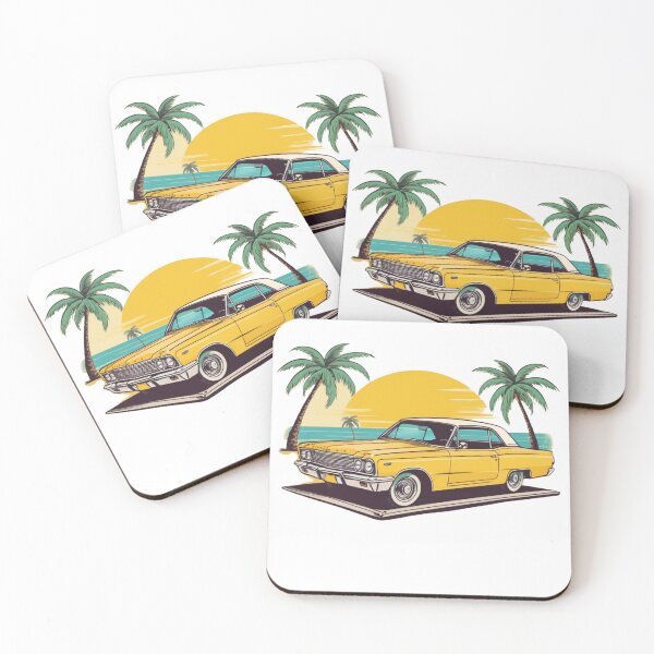 Item preview, yellow car with palm trees, water and sun designed and sold by stickersvnzla.