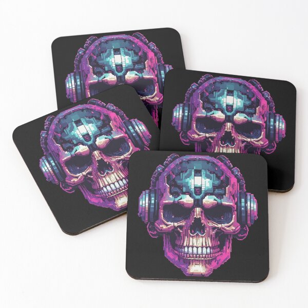 Item preview, Cyberpunk DJ Skull, Glitching 8-Bit, Pixel Art designed and sold by Burn-Ego.