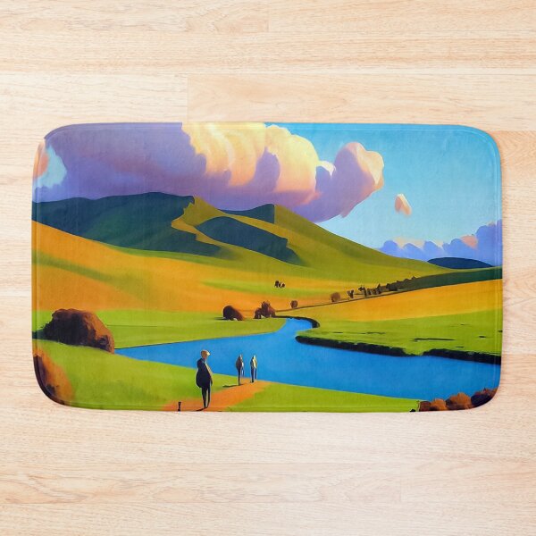 Item preview, Green Rolling Hills - People Walking Along a Path Toward a River designed and sold by Loving Nature Gifts.