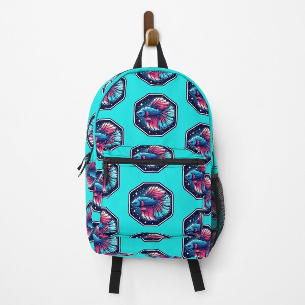 Item preview, Betta Cartoon Illustration Style betta Blue Pink Fighting Fish designed and sold by CoffeeIsATrip.