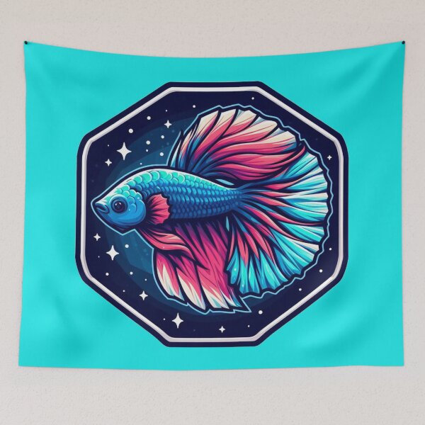 Item preview, Betta Cartoon Illustration Style betta Blue Pink Fighting Fish designed and sold by CoffeeIsATrip.