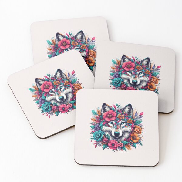 Item preview, colorful wolf with flowers designed and sold by asbno19.