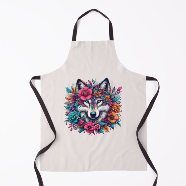 Item preview, colorful wolf with flowers designed and sold by asbno19.