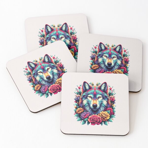 Item preview,  colorful wolf with flowers designed and sold by asbno19.