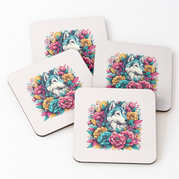 Item preview, colorful wolf with flowers designed and sold by asbno19.