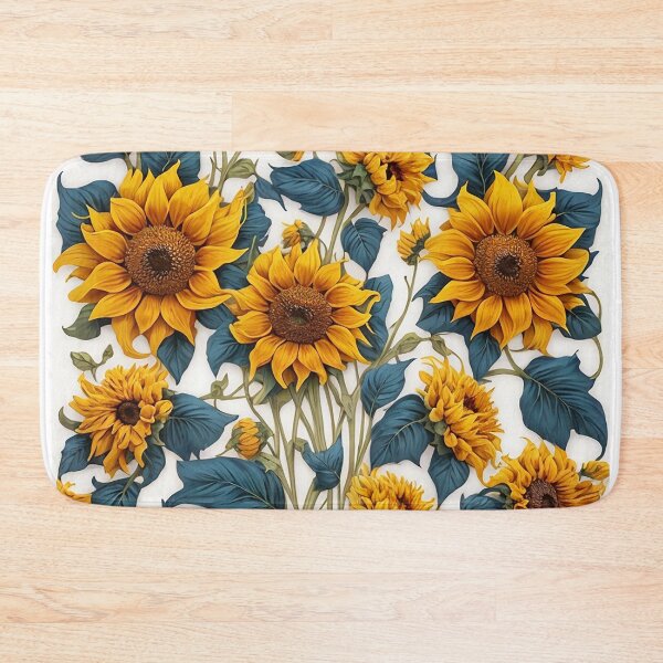 Item preview, sunflower print with turquoise blue leaves summer and spring style designed and sold by Carlos Gudino.