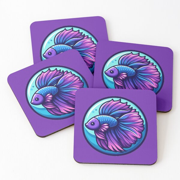 Item preview, Betta Cartoon Illustration Style betta Purple Blue Fighting Fish designed and sold by CoffeeIsATrip.