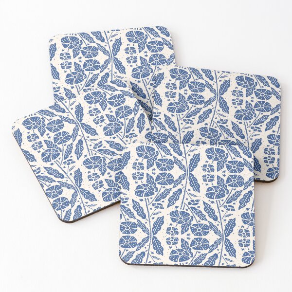 Item preview, indigo filled batik flower on white background designed and sold by tamongg14.