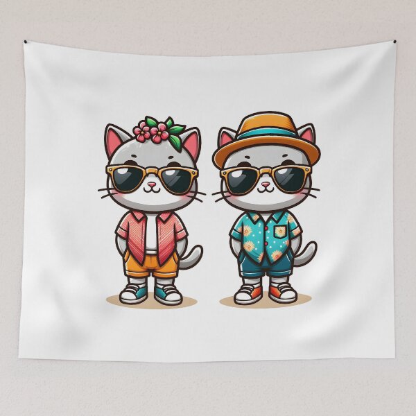Item preview, A Stylish Duo of Sunglasses-Wearing Cats Flaunting Their Hat-titude designed and sold by Robo-toons.