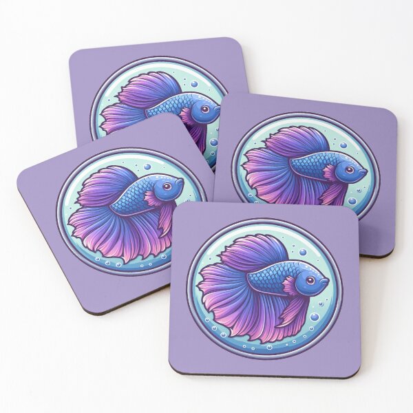 Item preview, Betta Cartoon Illustration Style betta Purple Pink Fighting Fish designed and sold by CoffeeIsATrip.