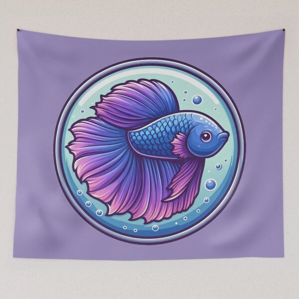 Item preview, Betta Cartoon Illustration Style betta Purple Pink Fighting Fish designed and sold by CoffeeIsATrip.