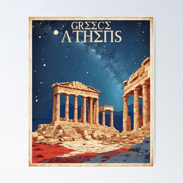 Item preview, Athens Greece Starry Night Vintage Poster Tourism  designed and sold by TravelersGems.