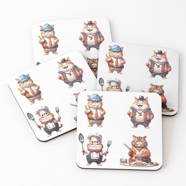 Item preview, Chubby Kitty Engineer, Drunkard, Chef, Sushi Cat Sticker Pack designed and sold by Keffy.