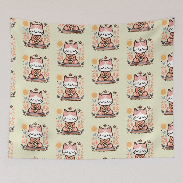 Item preview, Zen Kitty in Floral Kimono Meditating Cat designed and sold by SubtleSplit.