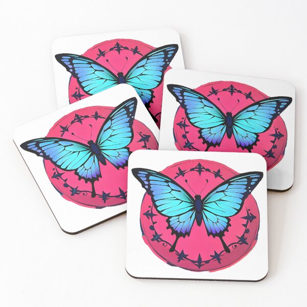 Artikelvorschau, Eisblauer Schmetterling auf rosa Anhänger entworfen und verkauft von ZipperDragon88.