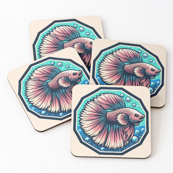 Item preview, Betta Cartoon Illustration Style betta Aquarium Fighting Fish Pink designed and sold by CoffeeIsATrip.
