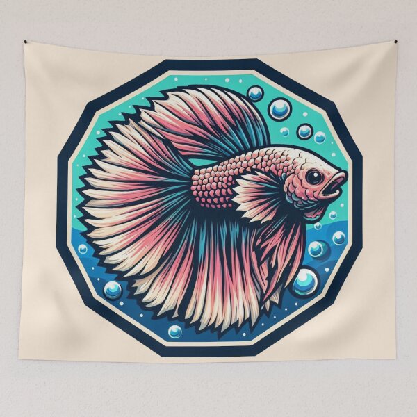 Item preview, Betta Cartoon Illustration Style betta Aquarium Fighting Fish Pink designed and sold by CoffeeIsATrip.