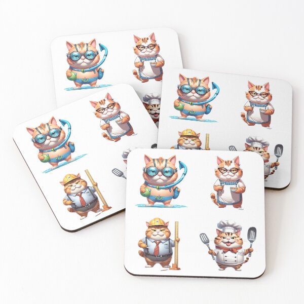 Item preview, Chubby Kitty Swimmer, Engineer, Cook, Chef Cat Sticker Pack  designed and sold by Keffy.