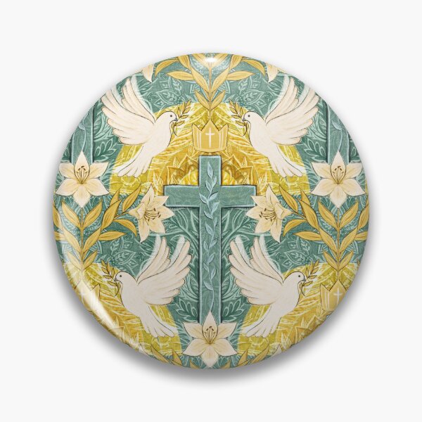 Item preview, Resurrection Sunday Christian Easter Damask in Green and Gold Pattern designed and sold by micklyn.