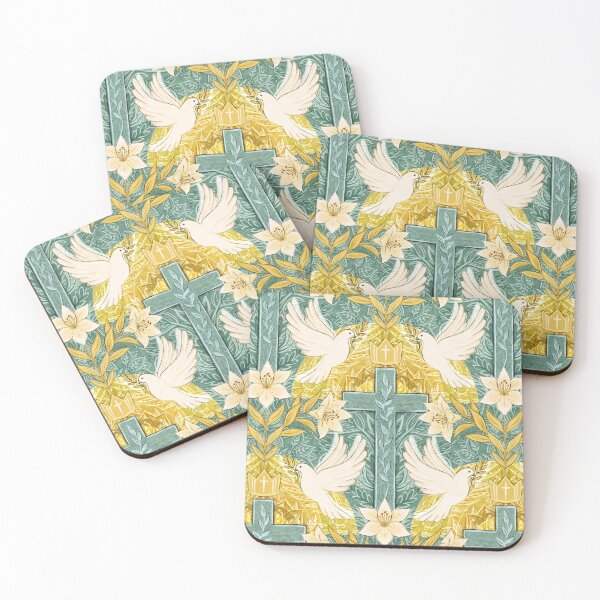 Item preview, Resurrection Sunday Christian Easter Damask in Green and Gold Pattern designed and sold by micklyn.