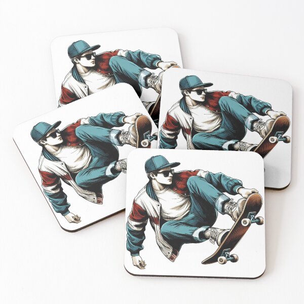 Item preview, "A young man, wearing his cap backwards and striking a cool pose, is skateboarding." designed and sold by PaintMeWorld.