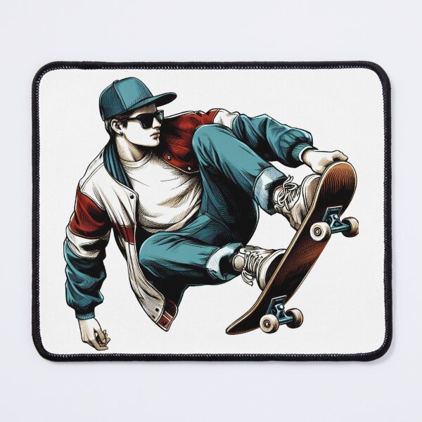 Item preview, "A young man, wearing his cap backwards and striking a cool pose, is skateboarding." designed and sold by PaintMeWorld.