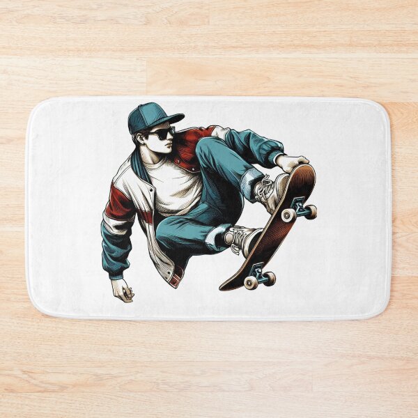 Item preview, "A young man, wearing his cap backwards and striking a cool pose, is skateboarding." designed and sold by PaintMeWorld.