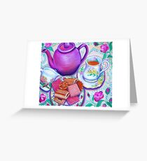 Pink Tea with Roses Greeting Card