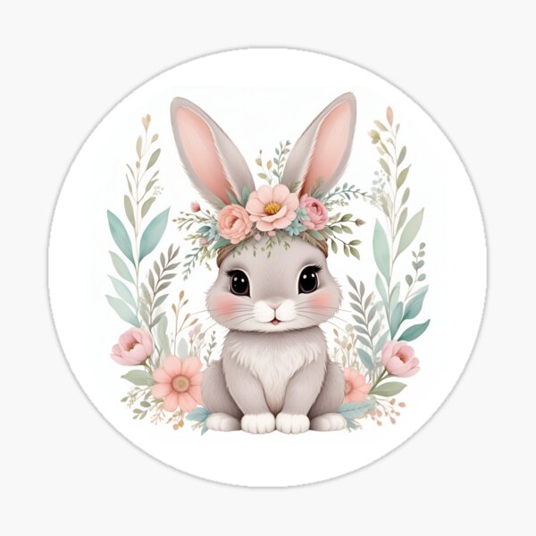 Rabbit Bunny Floral Watercolor Sticker
