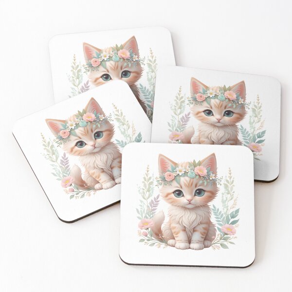 Item preview, Kitten Cat Floral Watercolor designed and sold by PrettyfulStuff.