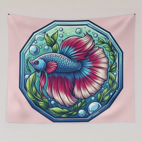 Item preview, Betta Cartoon Illustration Style betta Aquarium Plants Fighting Fish designed and sold by CoffeeIsATrip.